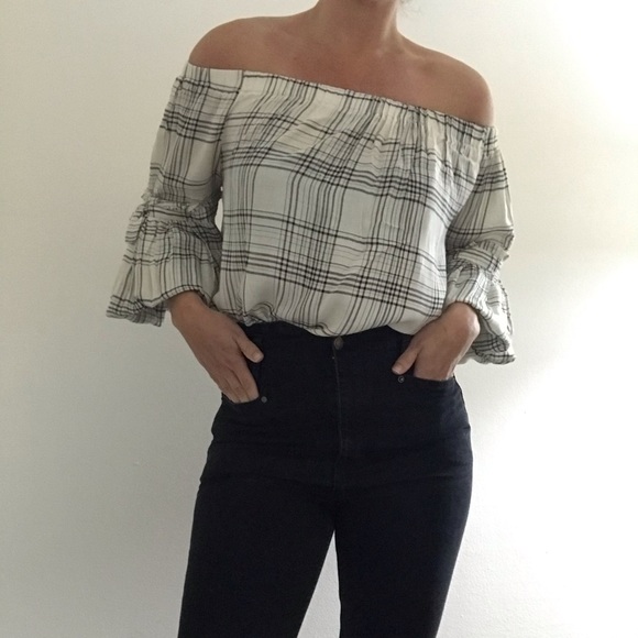 Nordstrom Black and white plaid peasant top - Picture 6 of 6